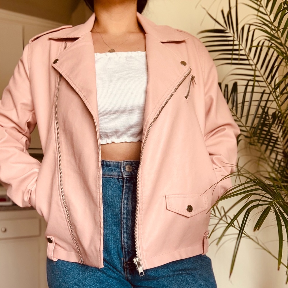 Pink Faux Leather Jacket